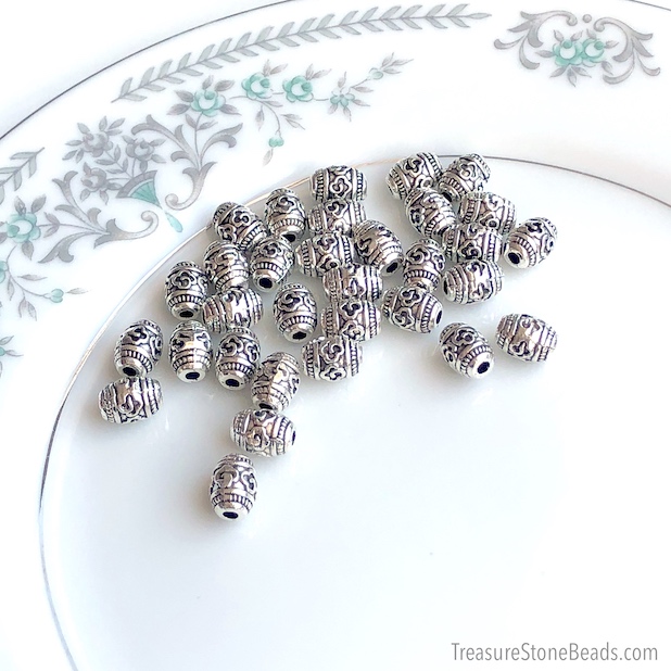 Bead, antiqued Silver Finished, 6x8mm rice. Pkg of 10 - Click Image to Close