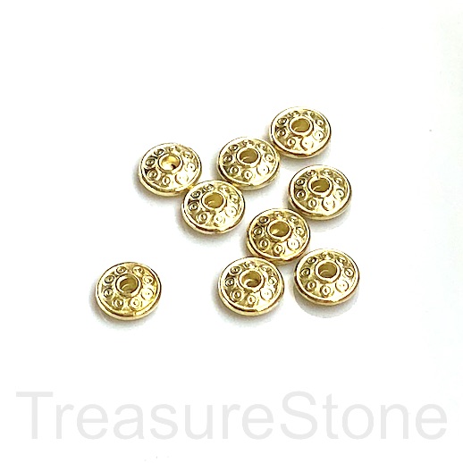 Bead, bright gold-finished, 2.5x7mm saucer spacer. 20pcs