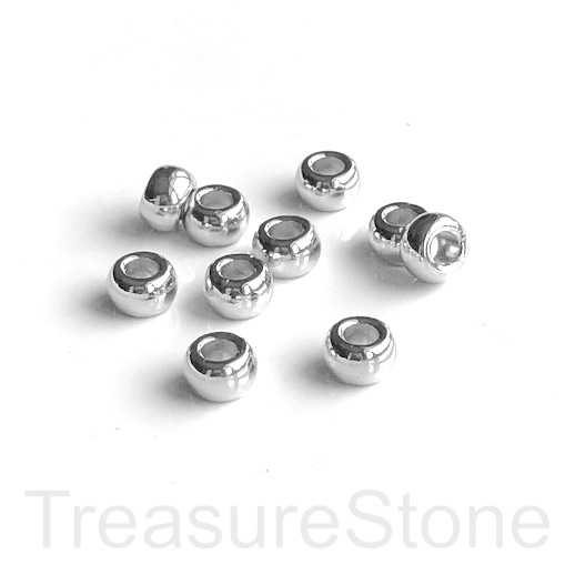 Bead, silver, large hole:3mm, 7x5mm rondelle spacer. 12pcs