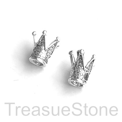 Bead, silver finished, 12mm crown, large hole, 4mm. Pkg of 6.