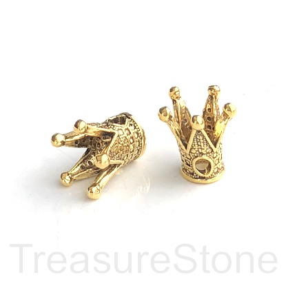 Bead, gold finished, 12mm crown, large hole, 4mm. Pkg of 6.