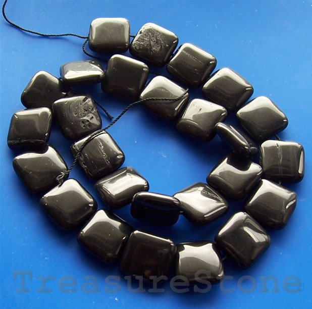 Bead, blackstone/ black jasper, 16mm square. 16-inch strand.