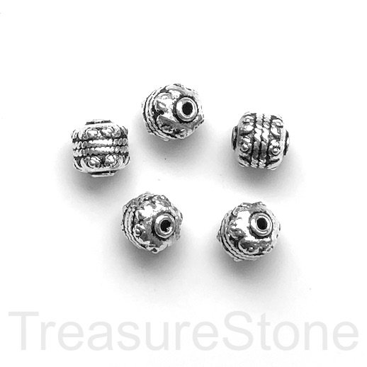 Bead, antiqued silver-finished, 10mm drum. Pkg of 6