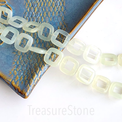 Bead/bead frame, new jade, 15mm square. 16 inch/27pcs