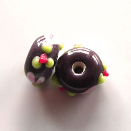 Bead, lampworked glass, purple, 14x7mm rondelle. Pkg of 6 - Click Image to Close