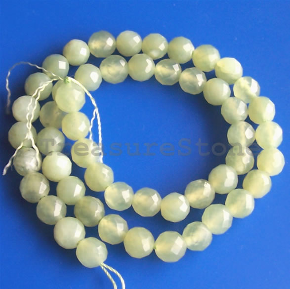 Bead, new jade, 8mm faceted round. 16-inch strand. - Click Image to Close