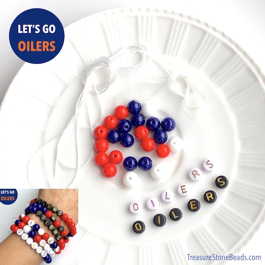 Beading kit, Edmonton Oilers, 24, 8mm red glass beads. each