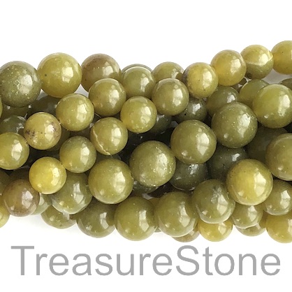 Bead, olive jade, 10mm round. 15.5-inch, 38pcs