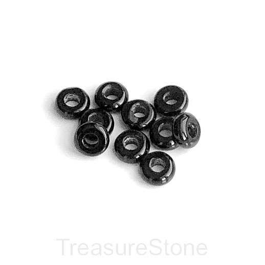 Bead, black agate, onyx, large hole:4mm, 4x10mm rondelle, 3pcs