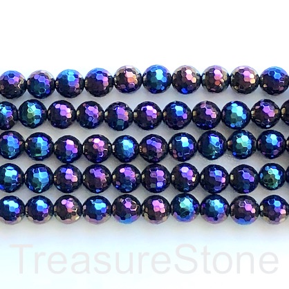 Bead, black onyx, rainbow plated, 8mm faceted round.15",47pcs