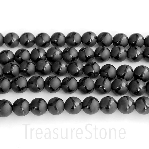 Bead, frost black onyx, matte, 8mm round, patterned.15.5", 48pcs