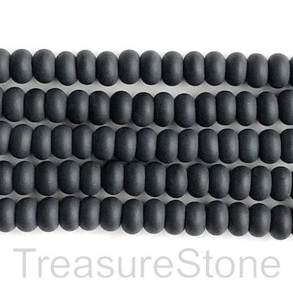Bead, black Onyx, 5x8mm rondelle, matte, 15.5 inch strand.