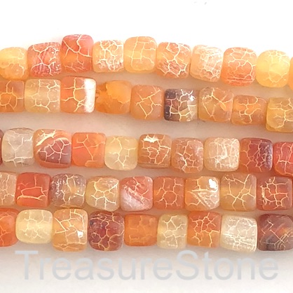 Bead, agate (dyed), orange, matte, 7mm cube. 14.5-inch, 50pcs