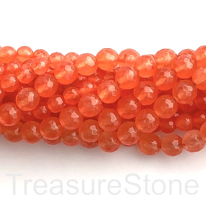 Bead, jade (dyed), orange, 8mm, faceted round. 15-inch, 47pcs