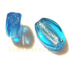 Bead, lampworked glass, blue, 12x18x7mm flat oval. Pkg of 5.