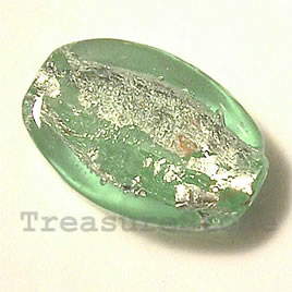 Bead, lampworked glass, green, 12x17x7mm flat oval. Pkg of 6.
