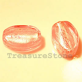 Bead, lampworked glass, pink, 12x18x7mm flat oval. Pkg of 6.