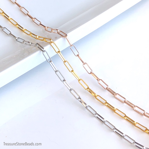 Chain, brass over steel, gold, 4x10mm paper clip. 1 m