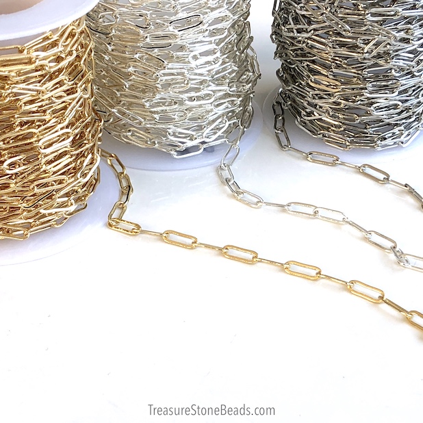 Chain, brass, bright silve plated, 3x9mm oval, paperclip.1 meter - Click Image to Close