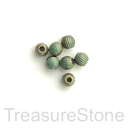 Bead, patina finished, lined, 4mm round spacer. Pkg of 20