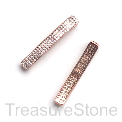 Micro Pave Bead, brass, rose gold, 5x36mm curved bar. Each