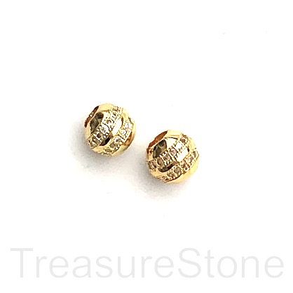 Bead, brass, 7x8mm gold, CZ, hole, 3mm. Each - Click Image to Close