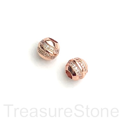 Bead, brass, 7x8mm rose gold, CZ, hole, 3mm. Each - Click Image to Close
