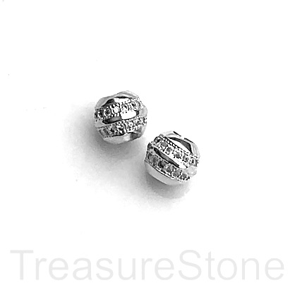 Bead, brass, 7x8mm silver, CZ, hole, 3mm. Each - Click Image to Close