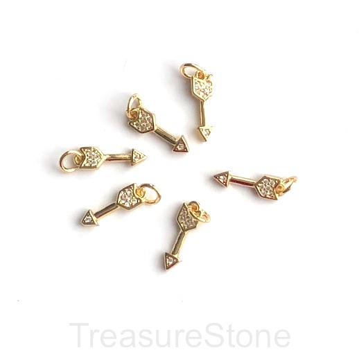 Pave Charm, pendant, brass, 4x13mm gold arrow, CZ. Ea