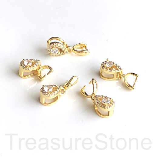 Pave Bail, brass, ice-pick, 16mm gold. Each
