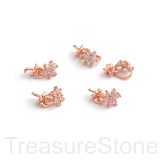 Pave Bail,glue-on for half-drilled beads,5.5mm rose gold flower