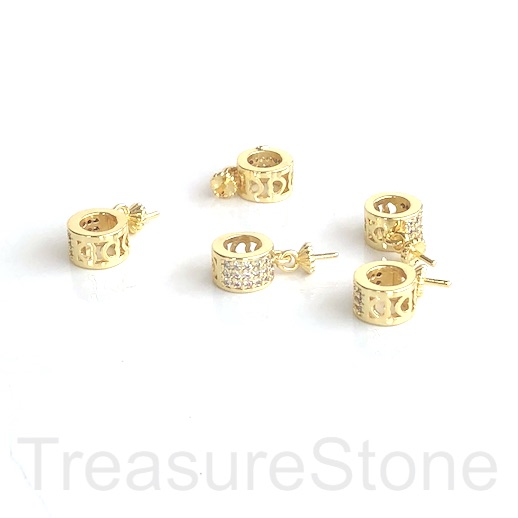 Pave Bail, glue-on for half-drilled beads, 18mm gold tube. each