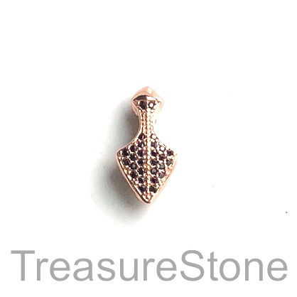 Micro Pave Bead, brass, rose gold, 9x18mm arrow head. ea - Click Image to Close