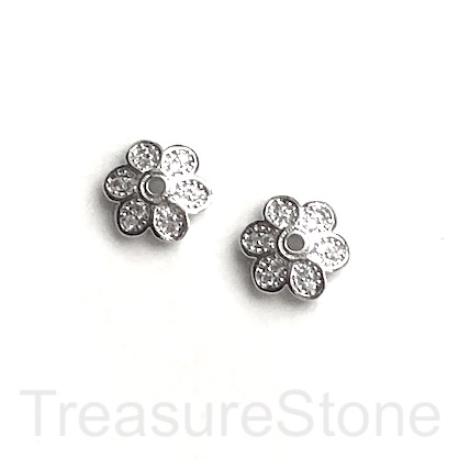 Pave Bead, 12mm silver bead cap, brass, clear CZ. ea