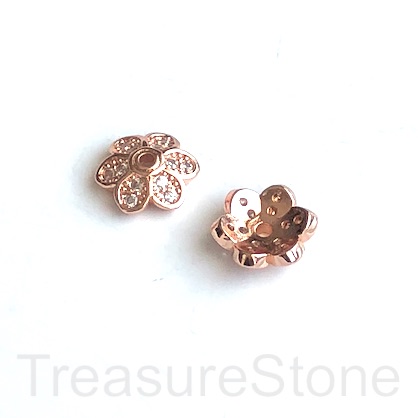 Pave Bead, 12mm rose gold bead cap, brass, clear CZ. ea - Click Image to Close