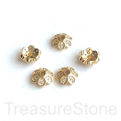 Pave Bead, 8mm silver bead cap, brass, clear CZ. ea