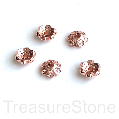 Pave Bead, 8mm rose gold bead cap, brass, clear CZ. ea