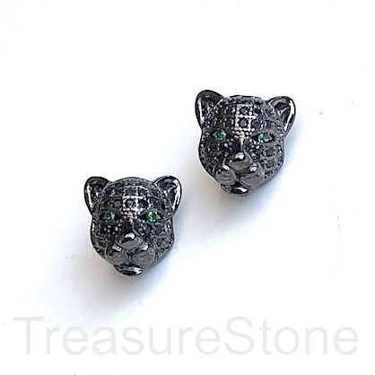 Pave Bead, brass, 10mm black cheetah, panther, cat, black CZ. Ea - Click Image to Close