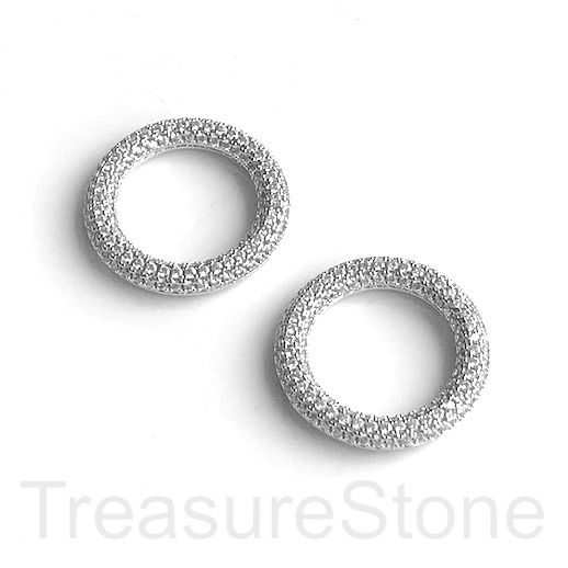 Pave Bead, brass,silver,25mm ring/circle, 4mm thick,clear CZ. Ea - Click Image to Close