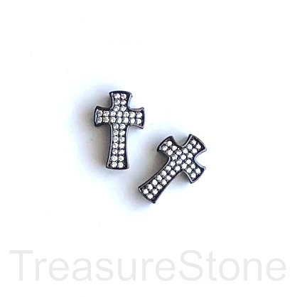 Pave Bead, brass, 10x14mm black cross, clear CZ. Ea - Click Image to Close
