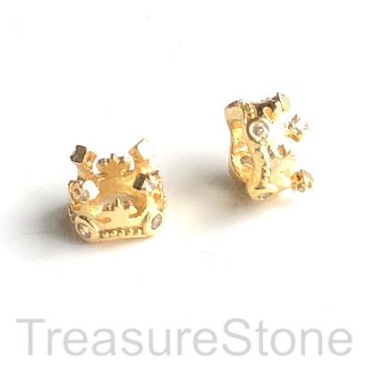 Bead, brass, 6x9mm gold crown with crystals. Each