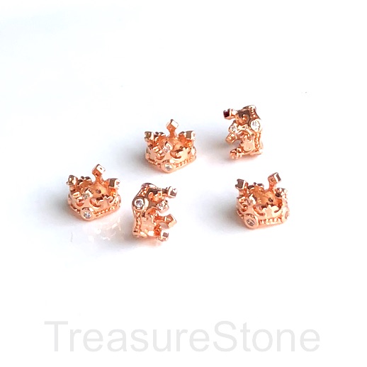 Bead, brass, 6x9mm rose gold crown with crystals. Each