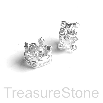 Bead, brass, 6x9mm silver crown with crystals. Each