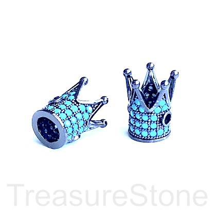 Pave Bead, brass, black, 10x12mm crown, turquoise CZ. Each