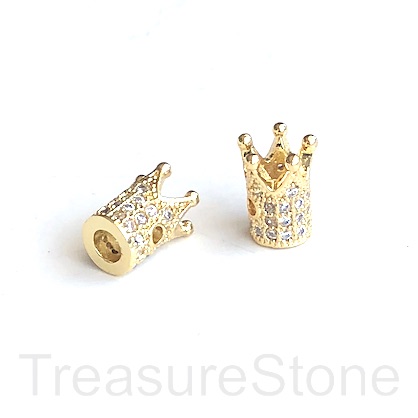 Pave Bead, brass, gold, 7x10mm crown, clear CZ. Each