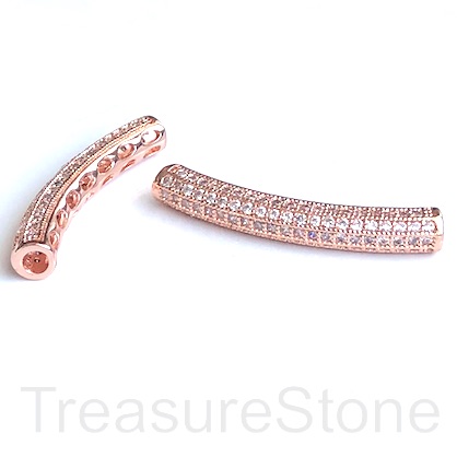Pave Bead, 32x5mm curved tube, rose gold plated brass, CZ. ea
