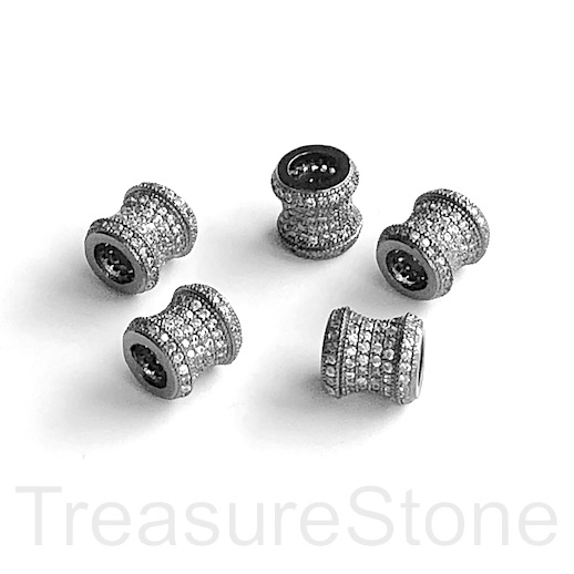Pave Bead, 9mm curved tube, black, clear CZ, large hole:4mm. Ea