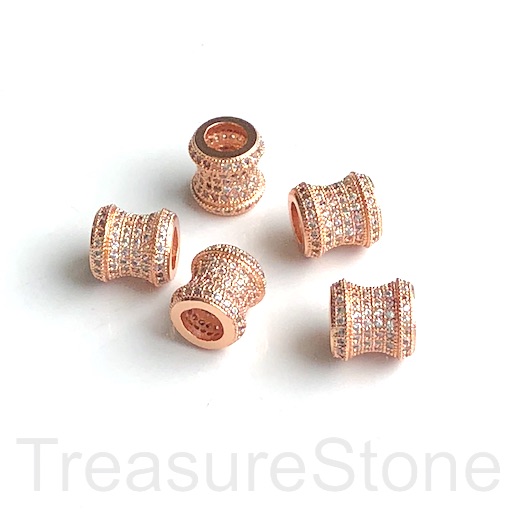 Pave Bead,9mm curved tube,rose gold,clear CZ, large hole:4mm. Ea