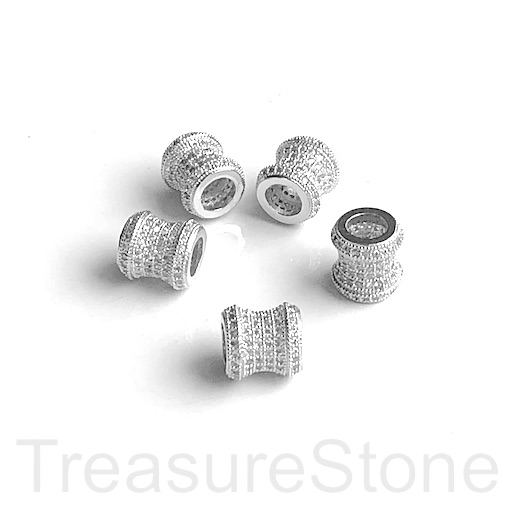 Pave Bead, 9mm curved tube, silver, clear CZ, large hole:4mm. Ea
