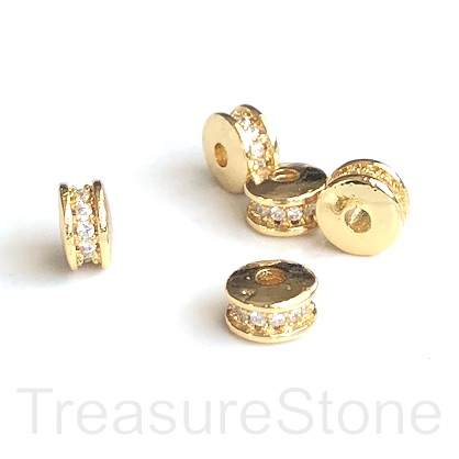 Micro Pave Bead, gold brass, clear CZ, 6x3mm disc. Ea